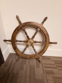 Vintage Wooden Ship's Wheel with Brass Hub