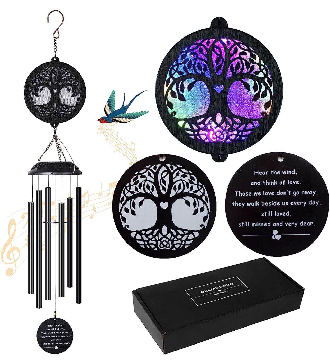 Solar Tree of Life Wind Chimes, Memorial Gift for Mom, Wind Chimes for Outside, Sympathy Wind Chimes for Loss of Loved One, Condolence Gift, Outdoor G
