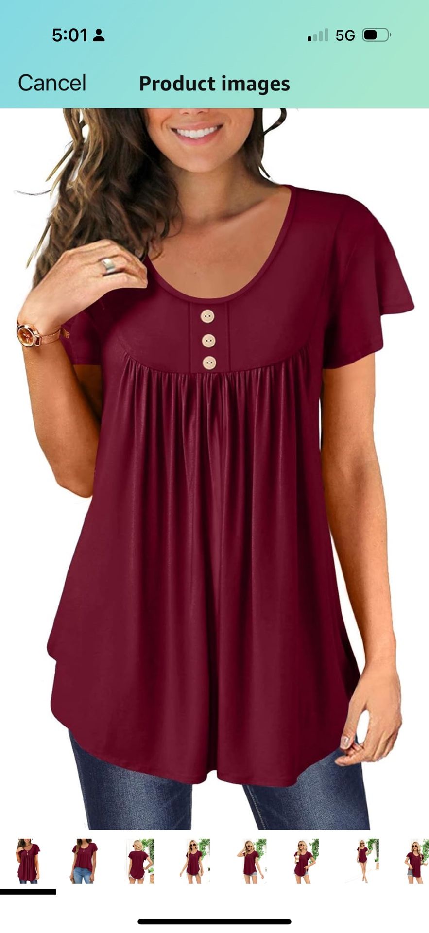 Womens Summer Tops Ruffle Short Sleeve T-Shirts Henley Round Neck Buttons Up Casual Blouse Tunic Shirt for Women