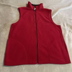 Vintage Vest Men Large Red Fleece Pullover Sleeveless Full Zip Lightweight 90s