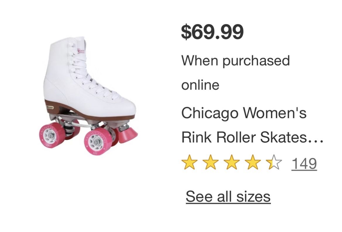 Chicago Brand Roller Skates - White Size 7 Run Big ( Fits 7.5-8)