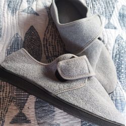 Fleece Hard Sole Slipper W/ Velcro Closure Extra Wide