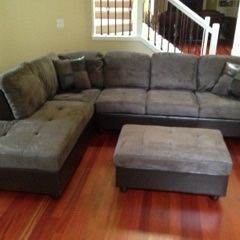 Grey Microfiber Sectional Couch And Ottoman