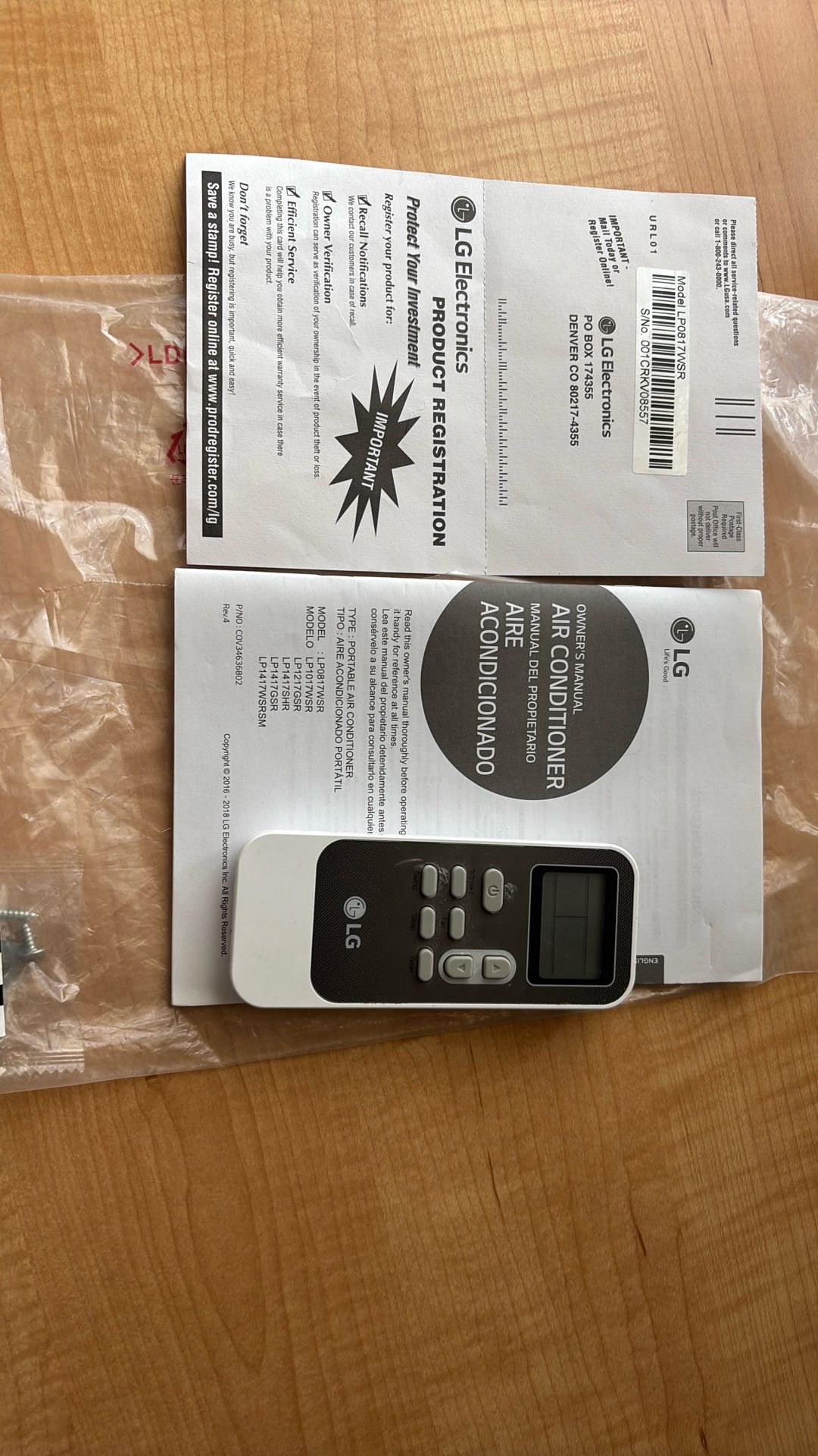 LG Portable Air Conditioner / Remote Control