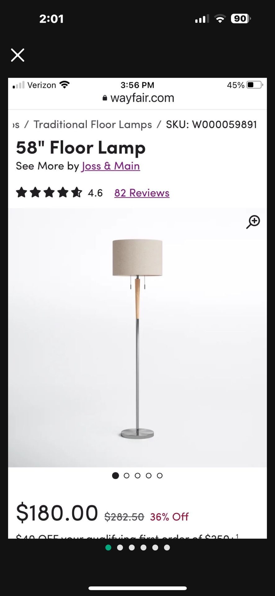 Modern 58” Joss & Main Floor Lamp – Sleek, Stylish & Gently Used