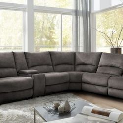 Brand New Super Plush Grey Power Reclining Sectional Sofa 