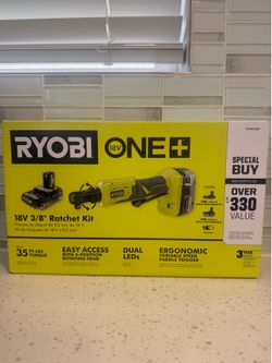 ONE+ 18V Cordless 3/8 in. Ratchet Kit with 2.0 Ah Battery, 4.0 Ah Battery, and Charger