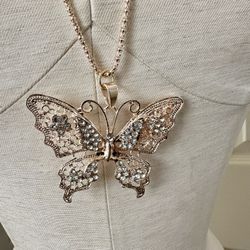 Betsey Johnson Rhinestone Butterfly Pendant Necklace 