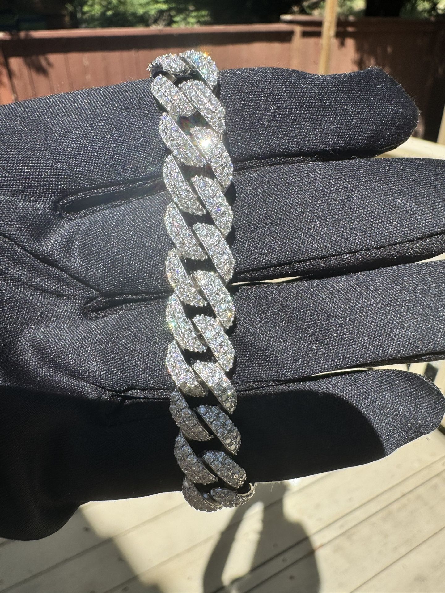 New Moissanite 11MM Cuban Link Bracelet, 18K White Gold Plated Sterling Silver