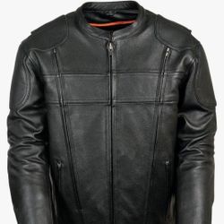Milwaukee Leather LKM1705 Men's Black Side Stretch Vented Black Leather Scooter Jacket- Size S