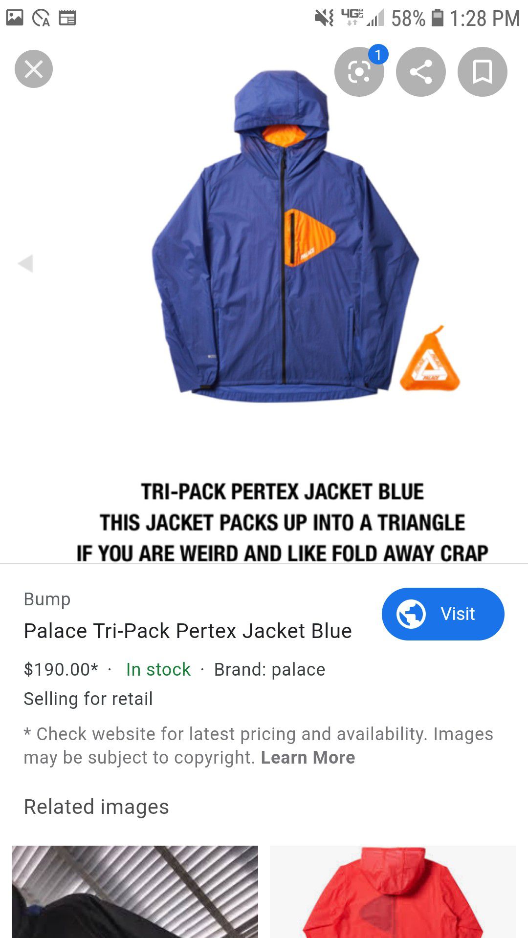 Brand new with tags palace tri pack pertex jacket
