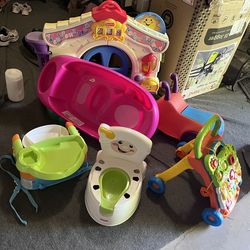 Baby walker, training toilet, bathtub, highchair, ride,