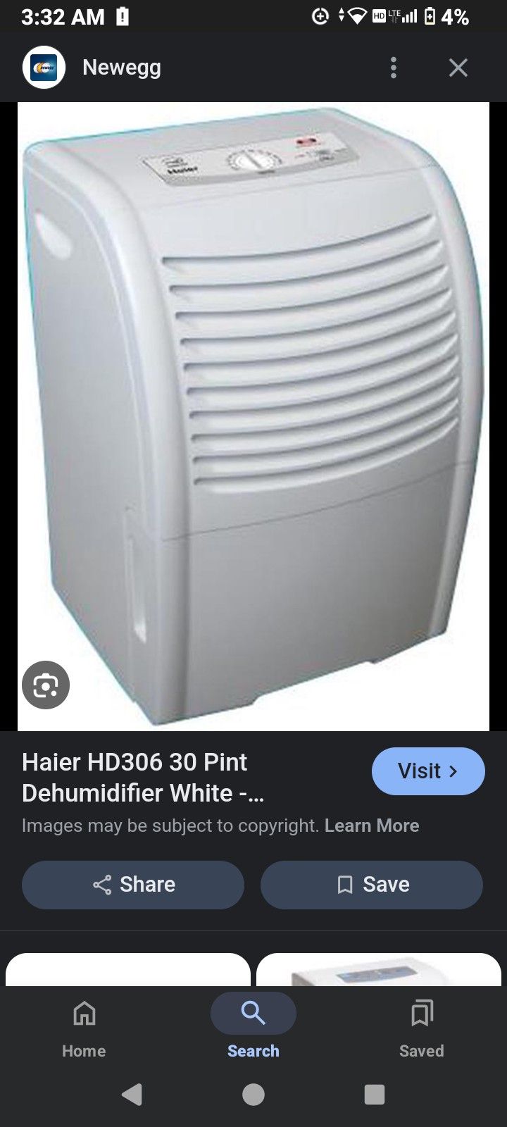 Used Haier Dehumidifier Model HD306/ 30 Pint