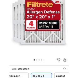20x20x1 Allergen Defense Air Filter 