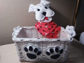 White Dog Wicker Basket