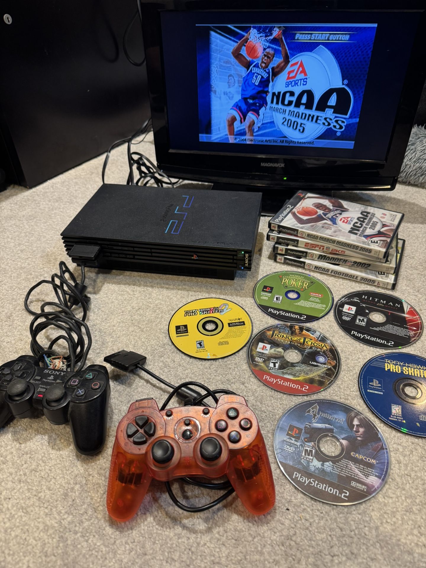 PlayStation 2 with 10 games two controllers and memory card