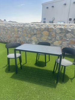 Small outdoor aluminum metal black frame 3 chairs black industrial modern apartment balcony area
