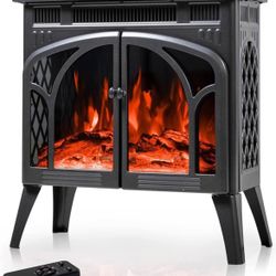 24Inch Electric Fireplace Stove, Free-Standing Infrared Fireplace Stove, Controllable 3D Flame, 4 Variable Flame&Log Colors, 1500w, 5100BTU, (S230B-GR
