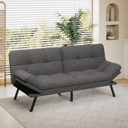 Vipbear - Futon Sofa Bed, 71" Convertible Memory Foam Grey Couch with Adjustable Backrest and Armrest, for Offices - Light Gray