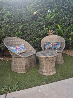 3 pieces wicker woven chat patio color: brown