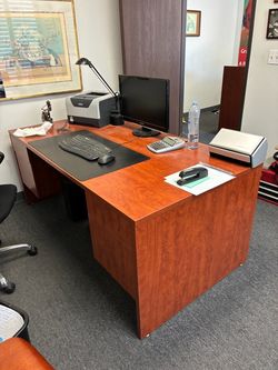 Cherry Wood L-Shaped Office Desk