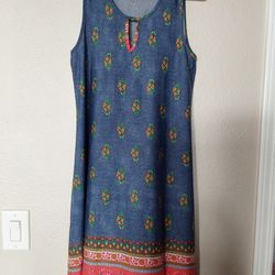 Talbots Dress, Women's Size Medium Blue Floral Print Sleeveless Dress 