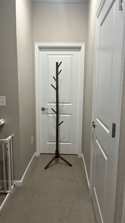 69 inch -Solid Wooden Coat Rack Freestanding with 8 Hooks, Brown 3 Height Options, 100% Pine Wood, Tool-Free Assembly, Large Triangular Base, Smooth R