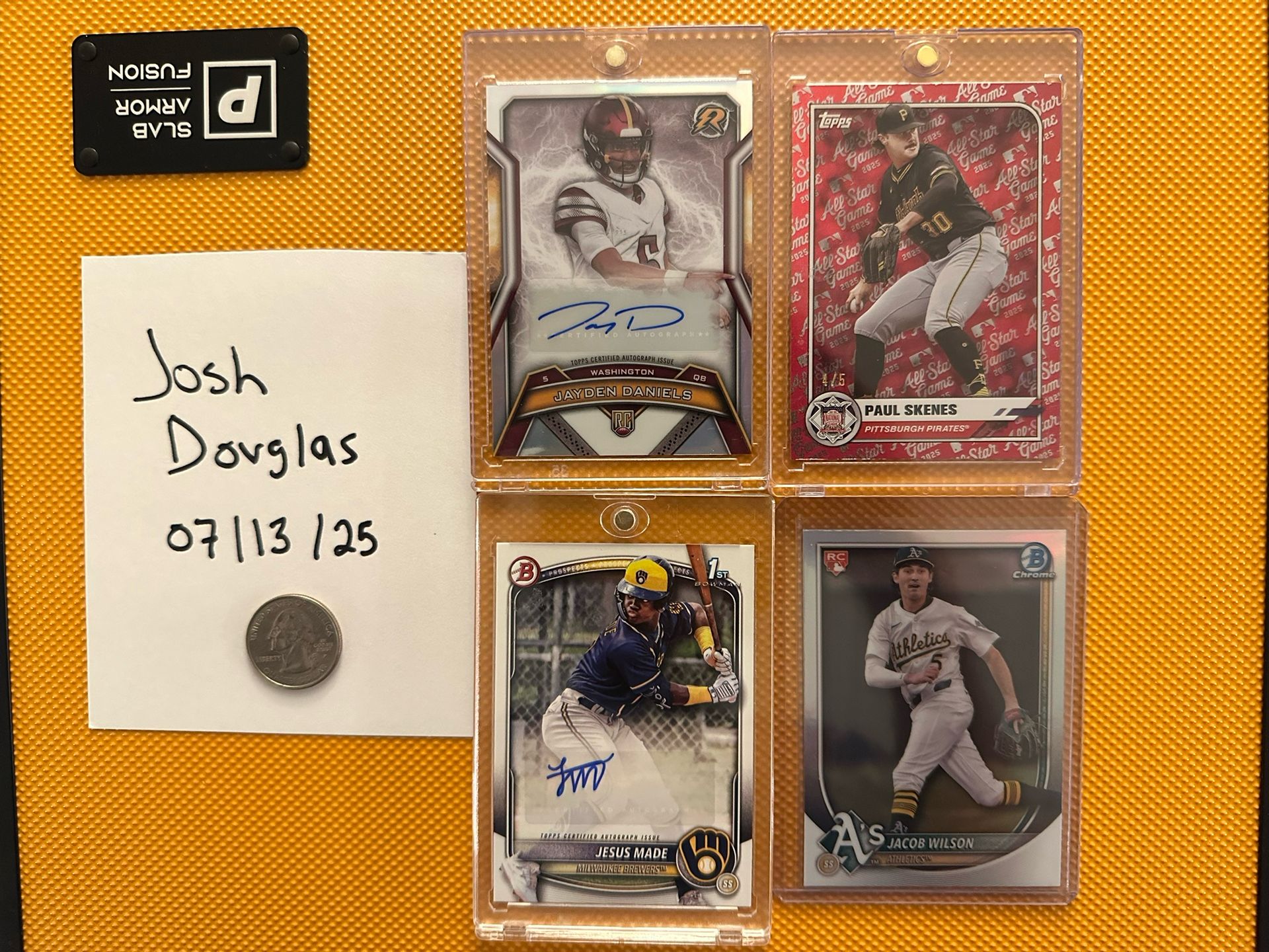 Jayden Daniels auto, 2025 Paul Skenes Red /5, Jesus Made auto, Jacob Wilson Red Rookie Redemption