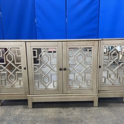 70” Long Golden Buffet Dining Room Console with Mirrored Doors