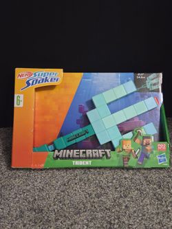 Nerf Super Soaker Minecraft Trident Water Blaster Pull Back Plunger Handle NIB