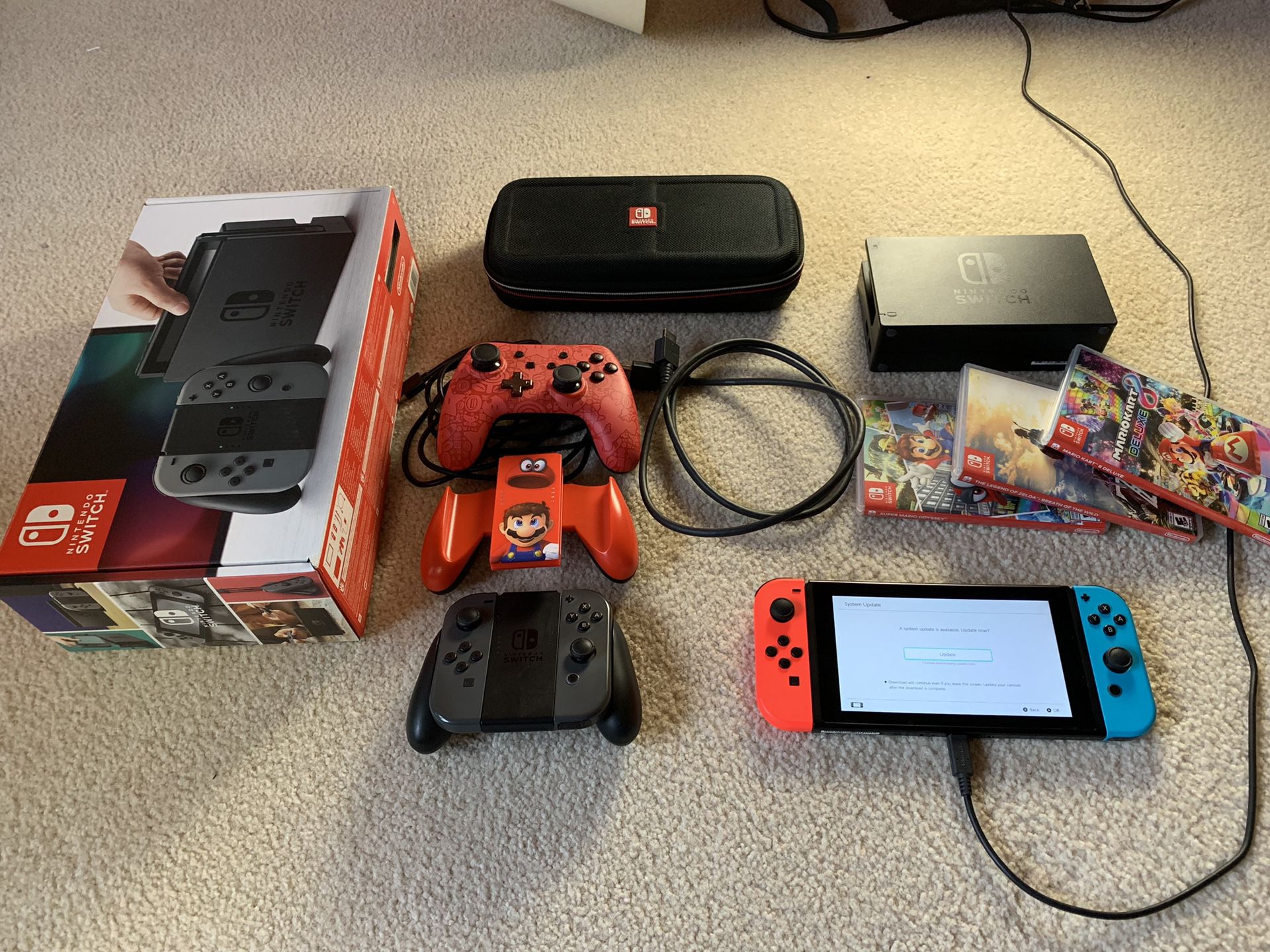 Nintendo Switch 3 Games, 3 Controllers, Case, Dock, and Cables