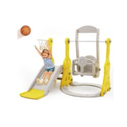 Toddler Slide and Swing Set 4 in 1 Baby Slide Climber Playse with Swing Slide Climber and Basketball Kids Slide (X004)