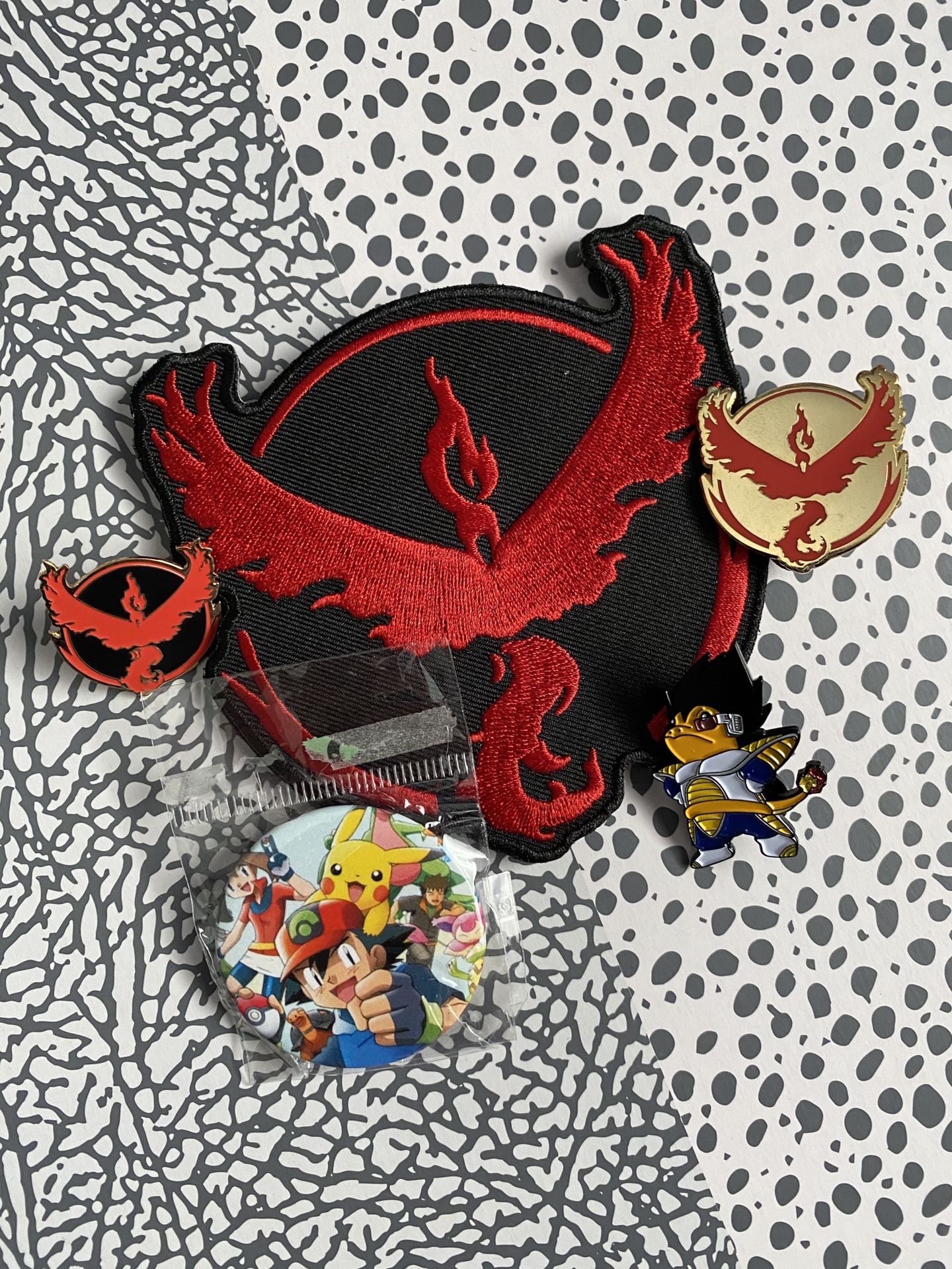 Pokemon-Go Team Valor Pins & Patches. Plus Bonus Charmander & Pikachu Pin!