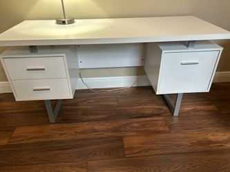 White Modern Office Desk with Storage