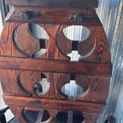 Vintage Wine Rack, Barrel Shaped, Pressed Wood and Hammered Tacks, Holds 6 Bottles