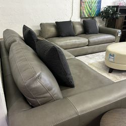 100% Real Top Grain Leather Contemporary Sectional- Chelby