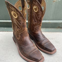 Nice & Clean! 🍒 Ariat 34824 Heritage RoughStock Square Toe Brown Leather Cowboy Boots 7.5 EE Men