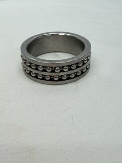 Stainless Steel 8mm Beaded Plain Classic Wedding Band Ring. 21mm Inner Diameter