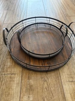 Wood and metal round trays