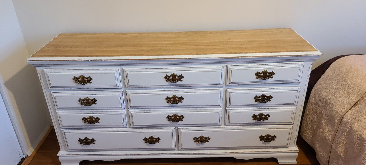 French Provincial wooden dresser custom painted 