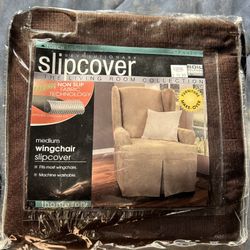 Brown Medium Wing chair Slipcover New 