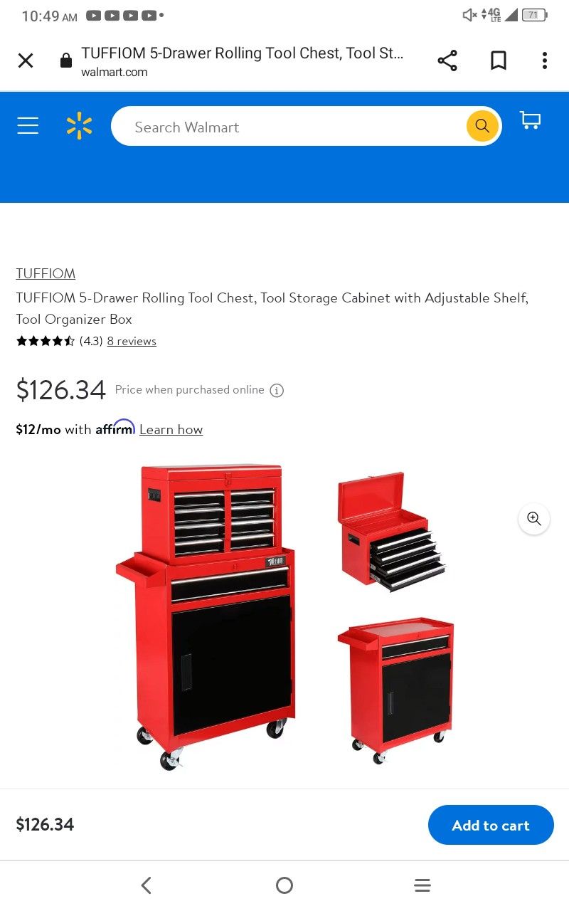 5 Drawer Storage Cabinet With Adjustable Shelf $100