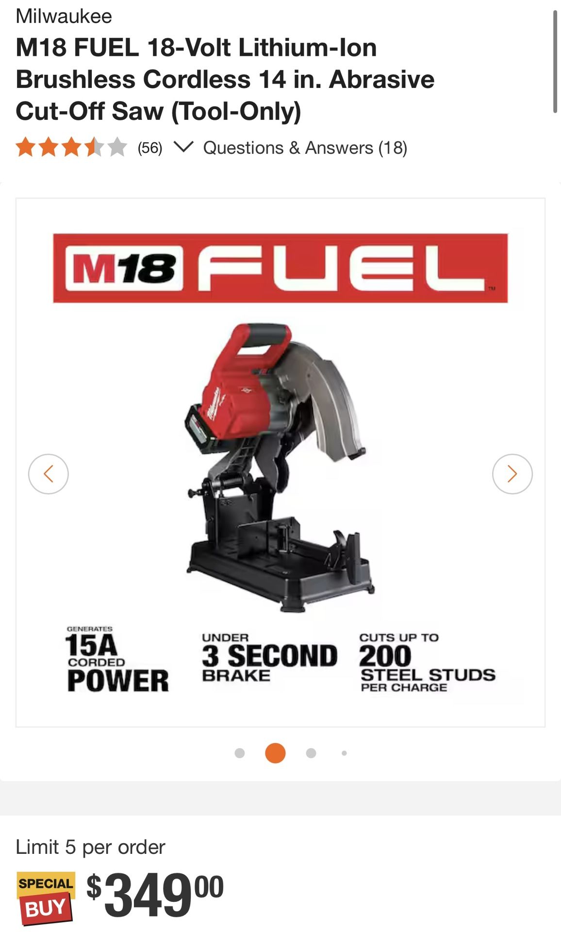 M18 FUEL 18-Volt Lithium-Ion Brushless Cordless 14 in. Abrasive Cut-Off Saw (Tool-Only)