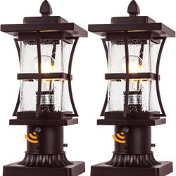 2 Packs Dusk to Dawn Outdoor Post Light Fixture with Pier Mount Base - Black Outdoor Pole Lighting, Waterproof Pillar Lantern, Modern Outside Column w