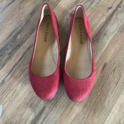 Womens Red Brushed Suede Flats Size 5.5