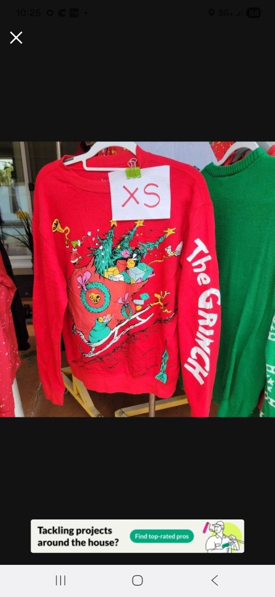 Adult XS Grinch Christmas Ugly Sweater