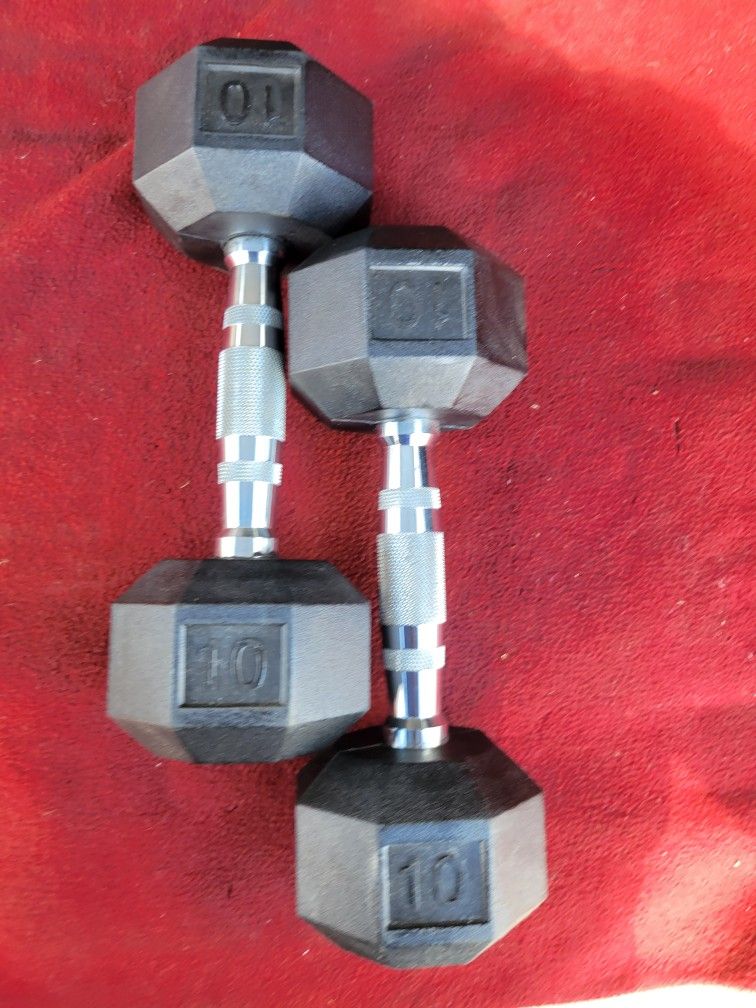 SET OF 10LB RUBBER COATED HEXHEAD DUMBBELLS TOTAL 20LBs 
11525 S HALSTED DUNKIN DONUTS/7111.S WESTERN WALGREENS 
20$  CASH ONLY AS IS