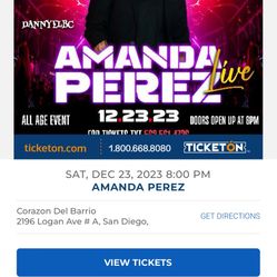 Two tickets to Amanda Perez 