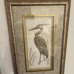 (2) Textured Herons On Parchment 