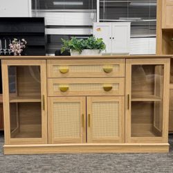 Natural Tan Glass Sideboard Buffet Cabinet / Display Cabinet & TV Stand
